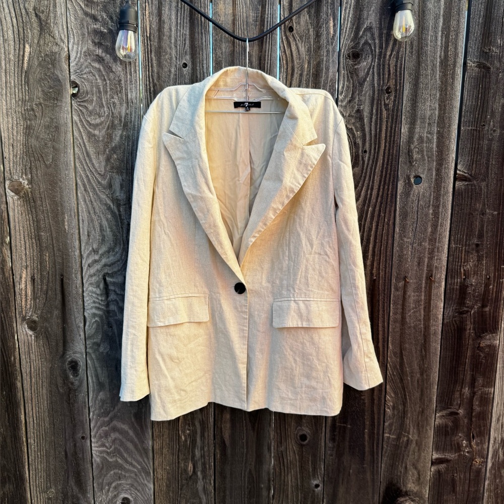 7 For All Mankind Women’s Cream Beige Colored Linen Blazer Jacket Small